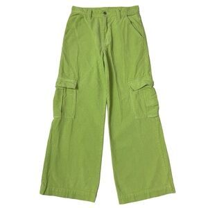{Brandy Melville x John Galt} Lime Green Corduroy Wide Relaxed Baggy Cargo Pants